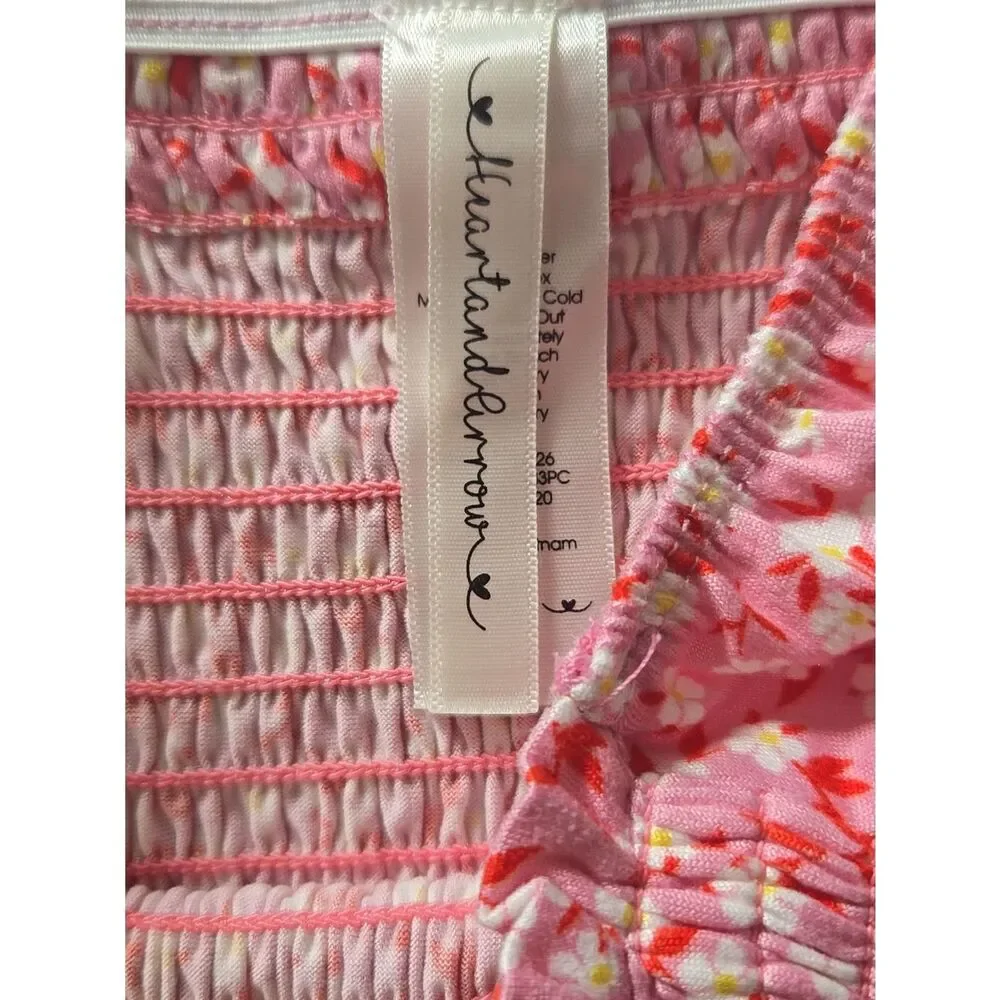Pink Floral Smocked Puff Sleeve Kids  Top
